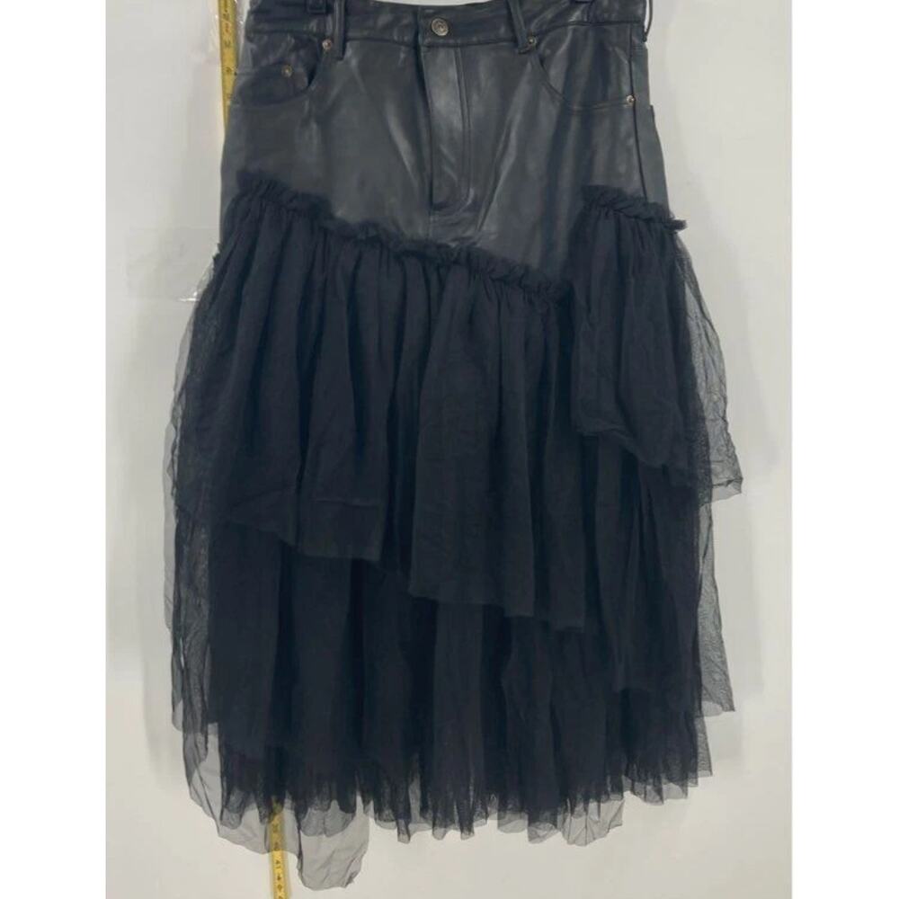 Free People Black Leather Ruffled Layered Ragdoll Tutu Skirt Sz. 12